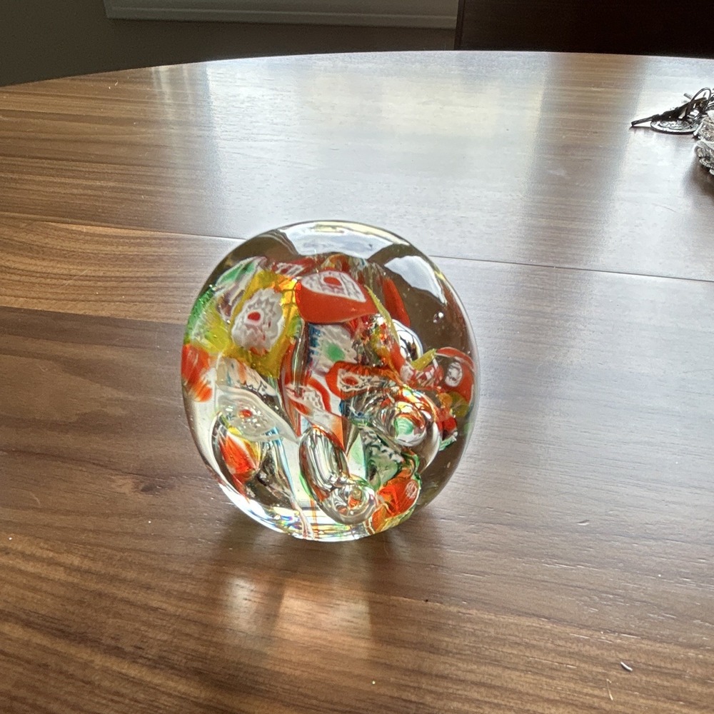 Art Glass Multicolor Swirl Orb Ball Paperweight Decorative Glass Murano